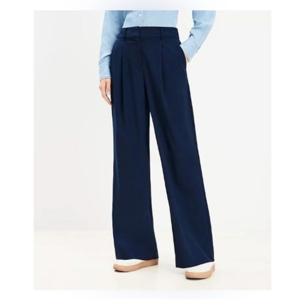 LOFT Dark Blue Wide-Leg Trousers